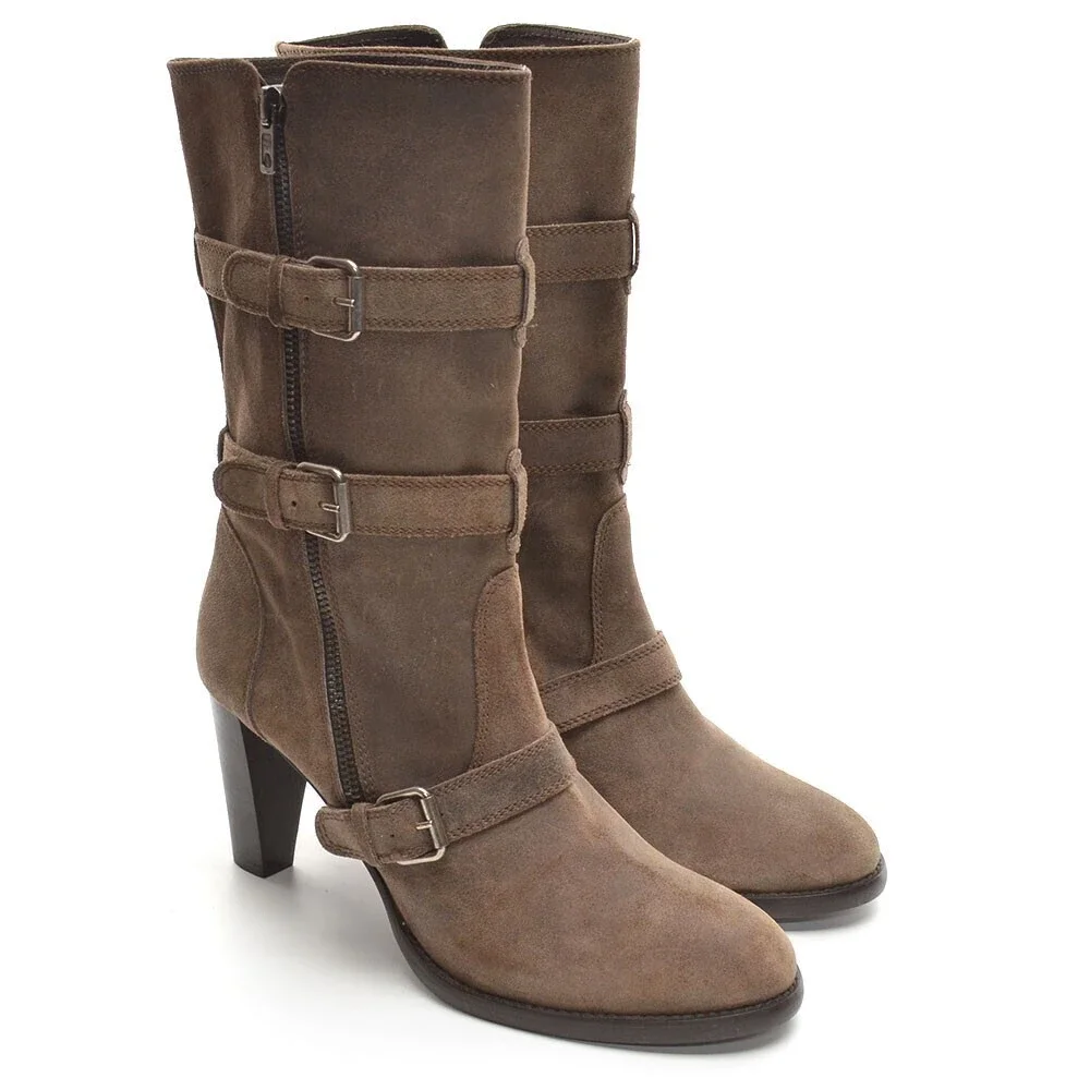 J. Crew Miller Brown Leather Buckle Boots 9.5 M New